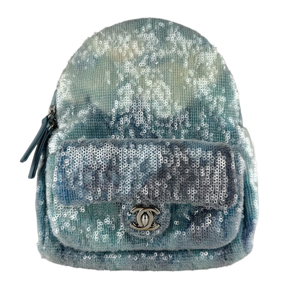 Chanel CHANEL Backpack, Sequins, Blue, Women's z9865